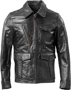 Chaqueta de cuero para hombre, de piel de vaca, marrón y negro - Product Image 1