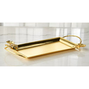 Plateau de service en laiton attrayant avec poignées de fleurs décoratives fabriquées à la main martelé parfait pour la décoration intérieure et les ustensiles de cuisine - Product Image 3