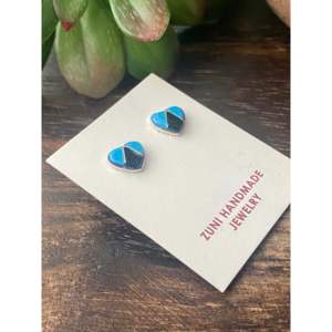 Rose Bowami <b>Turquoise</b> & Multi-Color Stone Heart <b>Stud</b> <b>Earrings</b> with Sterling Silver Inlay for Gift Occasions - Product Image 3