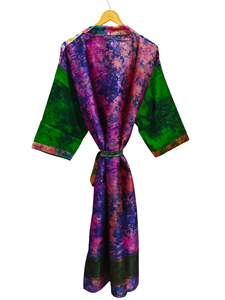 Patchwork Kimono Robe Bikini Cover Up Night Wear Long Robe, hecho a mano indio Vintage reciclado seda Sari Kimono, - Product Image 5