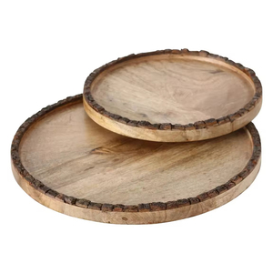 Platos redondos de madera para cena, bandeja para servir de madera de mango, Juego de 2 platos para servir para decoración del hogar, comida, verduras, frutas y postres - Product Image 2