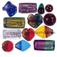 Assortiment de perles de verre en feuille d'argent de couleurs rouge avec perles de verre Murano Lampwork Strands Mixed Shapes Sizes & Multicolor