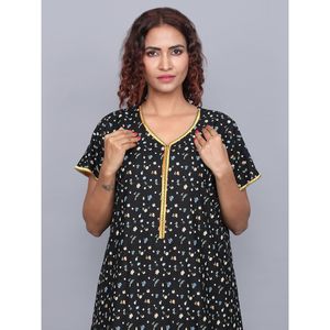 Chemise de nuit longue Evolve pour femme, 100 % viscose, super douce, noire imprimée, design confortable - Product Image 1