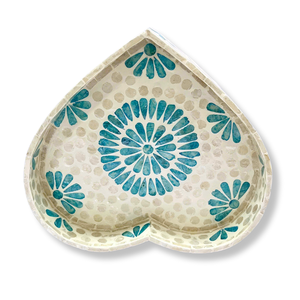 Juego de Bandejas de MDF en Forma de Corazón con Diseño Floral Azul y Capiz Blanco, Elegantes Bandejas para Servir - Product Image 4
