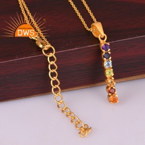 Venta caliente de plata esterlina 18K chapado en oro Natural Multi piedra preciosa colgante collar Demi fabricante de joyería fina - Product Image 3