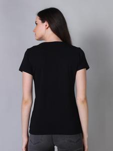 Camiseta de Manga Corta con Cuello Redondo para Mujer, 100% Algodón Elástico, Color Negro, Tela Canvas de Verano, Suministro ODM, Tallas Grandes, Estampado de Personajes - Product Image 5