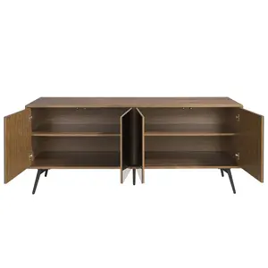 Luxury High Quality Modern Design Walnut wood sideboard and black mirror glass doors