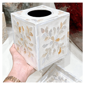 Boîte à mouchoirs en bois de nacre, bois naturel avec incrustation de nacre pour porte-mouchoirs, décoration de salon, origine Vietnam - Product Image 1