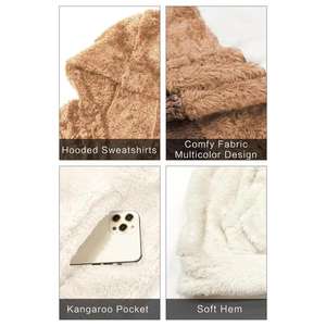 Manteau d'hiver unisexe mode décontractée unie à logo personnalisé ample fausse fourrure Sherpa polaire à capuche portable - Product Image 6