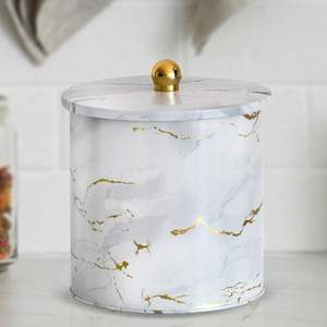 Recipiente de almacenamiento de alimentos redondo de Metal blanco de mármol de 175x180mm 4.1L con mango de perilla - Product Image 2