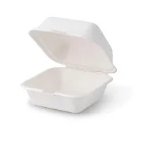 Boîtes d'emballage pour hamburgers en canne à sucre, biodégradables, adaptées aux aliments, carrées, blanches, 14,3x15x8,2 cm, pour usage quotidien - 500 pièces/carton