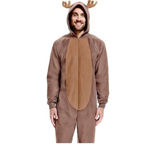 Combinaisons Pied Pyjamas Polaire Brodé Solide À Capuche Une Pièce Vêtements De Nuit Onesie Hommes - Product Image 6