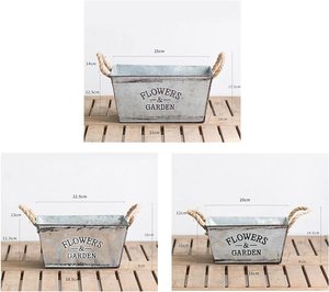Pot de fleur carré en fer brun avec poignées de corde Conteneur de jardinière en métal pour plantes - Product Image 5