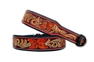 Handmade Western-Style <b>Tooling</b> Leather Dog Collar Heavy Duty Lightweight Adjustable Comfortable Customizable Size Floral Carved - Product Image 2