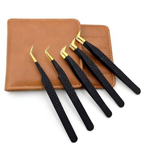 Ensemble de pinces à épiler professionnelles pour extensions de cils, en acier inoxydable, pinces à épiler professionnelles à pointe en fibre, pinces à épiler à pointe en fibre - Product Image 1