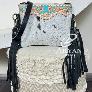 Hot Selling Newest Fashion Hand Tooled Cowhide Leather Crossbody Mini Women's Fringe Handbags Genuine Leather Purse for Ladies - Product Image 1