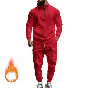Top tendance hommes manches longues 2 pièces ensemble fermeture éclair personnalisé séchage rapide survêtements 100% coton biologique décontracté survêtements - Product Image 1