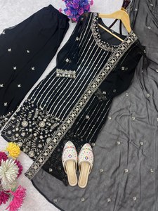 <b>FESTIVAL</b> SPECIAL SEQUENCE EMBROIDERY QUICK DRY HEAVY GEORGETTE FABRIC SALWAR KAMEEZ SET with <b>TOP</b> PLAZZO DUPATTA for PARTY - Product Image 4