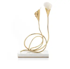 Calla Lily Flower Shape Metal Sculpture for Table Centerpiece & Counter Top Decoration Golden Table Sculpture on Marble Base