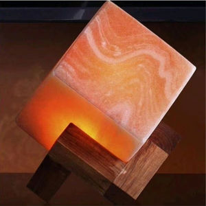Floral Himalayan <b>Salt</b> Square Box <b>Lamp</b> Natural Pink <b>Rock</b> Crystal with Hand-Carved Wooden Base for Romantic Home Electric Decor - Product Image 1