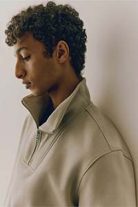 Sweat-shirt zippé à manches longues pour hommes coupe régulière coton et polyester beige fade col montant épaule tombante veste d'hiver - Product Image 5