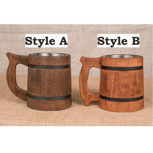 Meilleures ventes de chopes à bière en bois au gros Tasses polies avec base en bois Fabriquées à la main et de qualité supérieure Tasse en acier inoxydable déco - Product Image 3