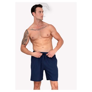 Ensemble chemise et short d'été pour homme en lin bleu marine, coupe décontractée, manches courtes - Product Image 2