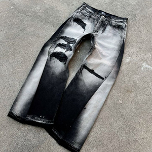 2025กางเกงยีนส์ผู้ชายสีดำ, กางเกงยีนส์ทรงดินสอลำลองกันน้ำขาดสองสีกางเกงยีนส์พิมพ์ลายเสือดาวมีกระดุมเอวต่ำ - Product Image 2