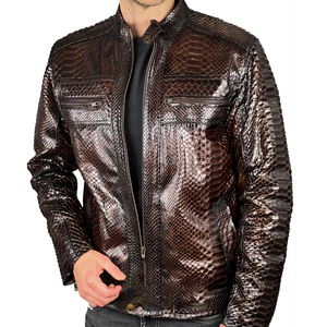 Chaqueta de cuero en relieve de piel de serpiente de piel de oveja genuina Textura de piel de serpiente de lujo Prendas de abrigo de moda listas para enviar - Product Image 4