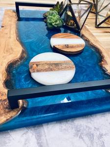 Sous-verres de luxe en résine, sous-verres époxy abstraits avec tourbillons métalliques, sous-verres élégants en pierre pour tables à manger - Product Image 4