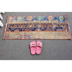 Vintage 1,5x3,3 pies azul Beige Alfombra de lana hecha a mano turco gran área rectángulo Patchwork ecológico pasillo látex respaldo habitación - Product Image 5