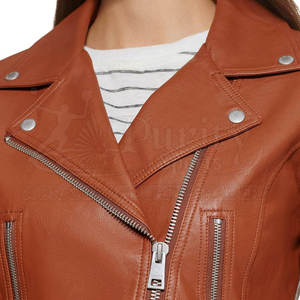 Chaqueta de cuero genuino de Invierno para mujer Diseño de cremallera de punto de moda Característica transpirable Venta en línea - Product Image 5