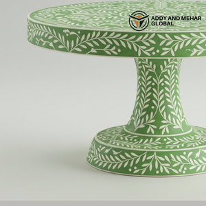Support à gâteau de luxe en incrustation d'os vert fabriqué à la main assiette à dessert en piédestal de feuilles florales - Product Image 4
