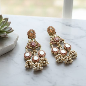 Pendientes Mehendi antiguos, joyería india tradicional de oro alto, Pendientes colgantes hechos a mano para bodas y festivales - Product Image 3