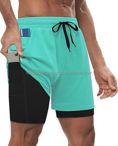 Casual Style 2-in-1 Double Layer <b>Shorts</b> High Quality Mid Solid Canvas Custom Branding <b>Zipper</b> Fly Breathable Quick Dry XS Size - Product Image 4