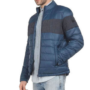 "Chaquetas de Hombre | Chaqueta acolchada para hombre azul marino con panel de pecho en contraste y cierre de cremallera, ropa de invierno elegante" - Product Image 1