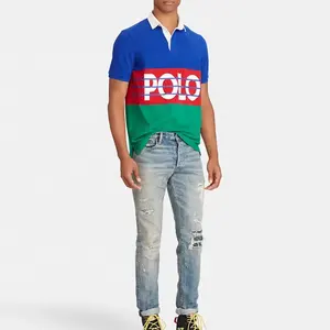 Venta al por mayor 100% algodón de los hombres para Polo camiseta logotipo personalizado impreso Streetwear con patrón sólido hombro estilo camiseta en blanco - Product Image 3