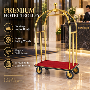 Carrello Portabagagli Piccolo con Sfera Dorata in Acciaio Inossidabile, Piattaforma per Tappeto Rosso, Ruote Silenziose da 8 Pollici, Servizio Concierge e Bellman - Product Image 3