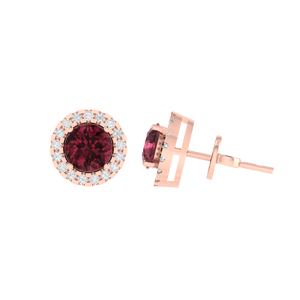 Boucles d'oreilles clous en pierre précieuse grenat taille ronde et zircone cubique 9,8 mm plaqué or blanc/jaune/rose argent sterling accessoire de mode - Product Image 3