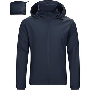 Veste en nylon légère et imperméable pour hommes, avec capuche, coupe-vent, fermeture à glissière, logo avant, veste en nylon pour l'extérieur - Product Image 3
