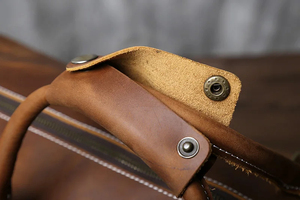 Sac de voyage pliable en cuir véritable grande capacité, sac de week-end, sac à main, fermeture éclair, marron, portable, durable - Product Image 4