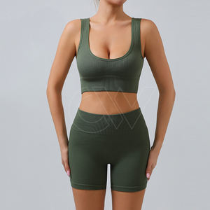 Nouveaux vêtements de sport simples pour femmes taille haute tricoté ensemble de fitness sans couture ensemble de yoga court - Product Image 4