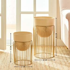 Set of 2 Metal Floor Planters With Gold <b>Stand</b> Handmade Metal New Flower Pot Style Metal Flower <b>Vase</b> High Selling Wholesale Price - Product Image 2