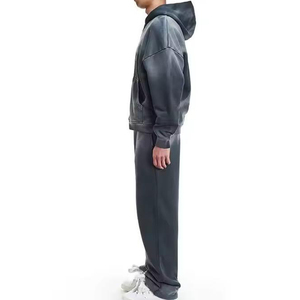 Acid Wash Sweat Suits Zip up Sun Faded Tracksuits Hoodies And <b>Sweatpants</b> <b>Sets</b> 100% Cotton Fleece Tracksuits For Men - Product Image 6