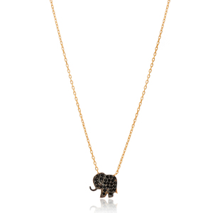Minimal <b>Elephant</b> Design Black Zircon Stone Shape Turkish Handmade Wholesale 925 Sterling Silver Jewelry - Product Image 1
