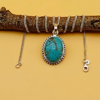 Adorable collier pendentif tibétain en pierre précieuse turquoise fait main en argent sterling 925 avec chaîne en corde bijoux en pierre ovale