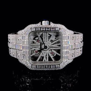 Montre mécanique de luxe pour homme, personnalisable, entièrement blanche, avec diamants en moissanite VVS de marque supérieure, or blanc, verre en silicone, étanche - Product Image 1