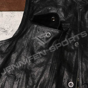 Gilet en cuir pour moto, hiver, respirant, en cuir de vache véritable, poches latérales sur la poitrine, fermeture à glissière et boutons, coton - Product Image 3