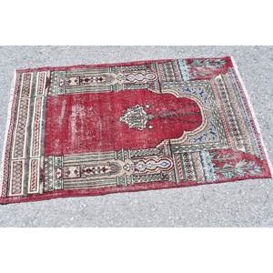 พรมตุรกีโบราณขนาด2,7x4,7ฟุตพรมเบจสีแดงคลาสสิก - Product Image 3