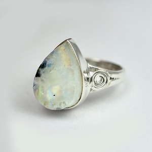 925 Sterling Silver <b>Rhodium</b> Plated Pear Cut Blue Moonstone Gemstone Boho Style Women's Wedding & Party Gift Handmade <b>Ring</b> - Product Image 4